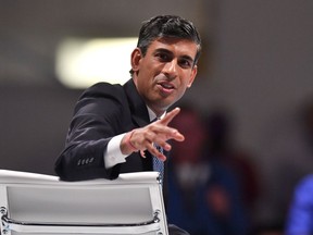 Rishi Sunak, former UK chancellor of the exchequer, answers questions from party members in the audience during the first Conservative Party leadership hustings in Leeds, UK, on Thursday, July 28, 2022. The UK appears set to privatize Channel Four Television Corp.after both Conservative Party candidates vying to be prime minister indicated support for the plan.