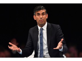 Rishi Sunak, former UK chancellor of the exchequer, answers questions from party members in the audience during the first Conservative Party leadership hustings in Leeds, UK, on Thursday, July 28, 2022. The UK appears set to privatize Channel Four Television Corp.after both Conservative Party candidates vying to be prime minister indicated support for the plan.