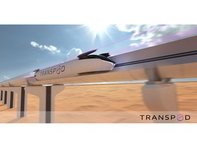 FluxJet vehicle travelling at ultra-high-speed inside the TransPod Line