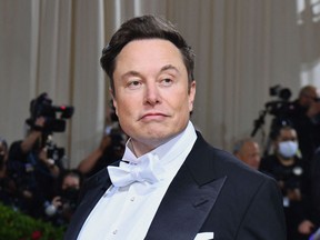 In this file photo taken on May 2, 2022 Elon Musk arrives for the 2022 Met Gala at the Metropolitan Museum of Art in New York.