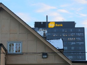 The logo of EQ Bank, a subsidiary of Equitable Group Inc., in Toronto.