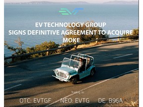 EV TECHNOLOGY GROUP SIGNS DEFINITIVE AGREEMENT TO ACQUIRE UP TO 100% OF MOKE INTERNATIONAL TO RAPIDLY EXPAND THE ICONIC BRITISH BRAND