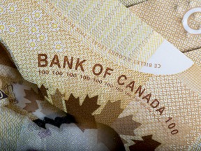 Canadian one hundred dollar banknotes.