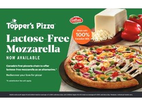 Ontario pizza lovers are first in Canada to have a lactose-free mozzarella option from a Canadian pizzeria chain as Topper's Pizza just announced Canada's first such offering.