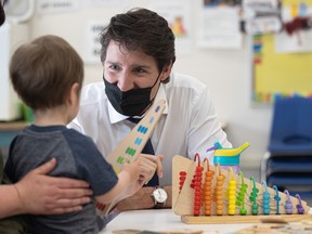 Prime Minister Justin Trudeau visits the Saskatoon Open Door Society childcare centre at Queen Elizabeth School.