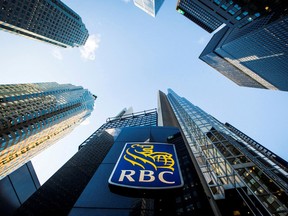 A Royal Bank of Canada (RBC) building on Bay Street in the heart of the financial district in Toronto.