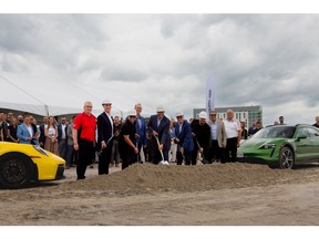 (From left to right:) John Henry, Chair, Region of Durham; Marc Piovesan, CFO, Porsche Cars Canada, Ltd.; Steve Apostolopoulos, Managing Partner, Triple Group of Companies; David Pickles, City of Pickering Regional Councillor, Ward 3; Marc Ouayoun, President and CEO, Porsche Cars Canada, Ltd.; City of Pickering Mayor Dave Ryan; Peter Apostolopoulos; Shaheen Butt, City of Pickering Councillor, Ward 3; Kevin Ashe, City of Pickering Regional Councillor, Ward 1