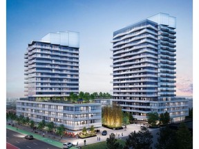 Rendering of Ahmed Group's proposed purpose-built rental development at 1000 & 1024 Dundas St. East, Mississauga.