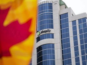 Shopify Inc. says it will layoff 10 per cent of its workforce because the company misjudged the growth of e-commerce. Shopify Inc. headquarters signage in Ottawa on Tuesday, May 3, 2022.