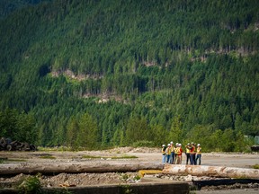 Woodfibre LNG employees meet at the site of the company's future plant near Squamish, B.C.