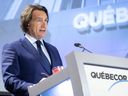 Quebecor President and CEO Pierre Karl Péladeau addresses the media company's annual meeting in Montreal on Thursday, May 9, 2019. The Montreal telecommunications and media company is reporting a increase in profits in the second quarter and a decline in revenues.