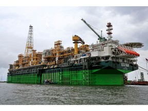 The Total SA 'Egina' floating production, storage and offloading oil vessel (FPSO), sits docked at the Ladol free trade zone port in Lagos, Nigeria, on Tuesday, May 22, 2018. Ladol, a logistics hub for the offshore oil industry in Lagos, Nigeria, is mulling a stock-market listing and corporate bonds to expand its facilities and get more business from major production companies.