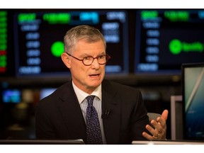 Barry McCarthy, chief financial officer of Spotify Technology SA, speaks during an interview on the floor of the New York Stock Exchange (NYSE) in New York, U.S., on Monday, Oct. 28, 2019. Richard Branson's Virgin Galactic Holdings Inc. became the first space-tourism business to go public as it began trading Monday on the New York Stock Exchange with a market value of about $1 billion.