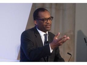 Kwasi Kwarteng, U.K. business minister, speaks during the IFGS 2022 summit at the Guildhall in London, U.K., on Monday, April 4, 2022. Innovate Finance's Global Summit -- part of U.K. Fintech Week -- aims to showcase Britain's financial technology sector and its global ambitions.