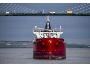 The STI Comandante tanker after delivering a shipment of Russian diesel in Purfleet, U.K., in April. Photographer: Chris J. Ratcliffe/Bloomberg