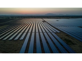 Photovoltaic panels at a solar farm in Pavagada, Karnataka, India, on Thursday, Feb. 24, 2022. India plans to expand its solar capacity to 280 gigawatts by the end of this decade from about 51 gigawatts now, but its manufacturing capacity can only currently meet around half of that requirement.