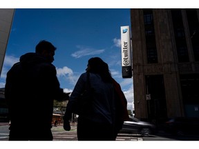 Twitter headquarters in San Francisco, California, U.S., on Thursday, April 21, 2022. Elon Musk said Morgan Stanley and other financial institutions are providing about $25.5 billion in debt financing for his bid to buy Twitter Inc. as he looks to pile pressure on the company to engage with his offer.