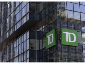 A Toronto-Dominion (TD) bank in downtown Montreal, Quebec, Canada, on Thursday, April 28, 2022. Five Canadian banks had their price targets cut an average of 6% at RBC Capital Markets on prospects that escalating macro risks could weigh on profits. Photographer: Christinne Muschi/Bloomberg