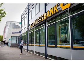 Branches of Commerzbank AG and Deutsche Bank AG in Hamburg, Germany, on Saturday, May 7, 2022. Germany is scheduled to release consumer prices index (CPI) figures on May 11 after recording record inflation last month. Photographer: Imke Lass/Bloomberg