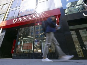 A Rogers store in Montreal, Quebec, Canada, Monday, May 9, 2022. To close one of Canada's largest acquisitions of control, Rogers Communications Inc.  may need help from an unlikely ally: a rival telecommunications company, Quebecor Inc., led by an outspoken Quebec separatist with a penchant for lawsuits.