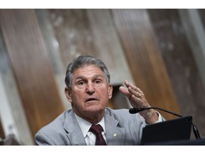 Senator Joe Manchin, a Democrat from West Virginia, speaks during a Senate Armed Services Committee hearing in Washington, D.C., U.S., on Tuesday, May 10, 2022. Russia's occupation of Ukraine threatens to weaken Moscow's power but leave it more determined to confront the US and allies and to wield nuclear threats, a top US spy said.