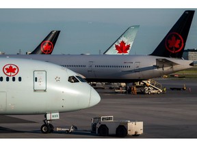 Air Canada planes on the tarmac at Toronto Pearson International Airport (YYZ) in Mississauga, Ontario, Canada, on Thursday, June 2, 2022. Air Canada is Canada's largest domestic and international airline, and a popular choice to bring travelers to its neighbor, the United States.