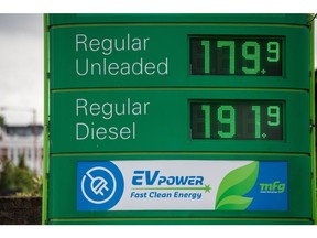 Prices of unleaded fuel and diesel on a totem sign at a BP Plc petrol station in London, UK, on Monday, Aug. 1, 2022. BP will report earnings tomorrow.