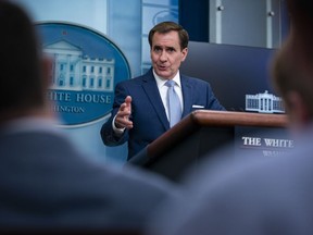 John Kirby, national security council coordinator, speaks during a news conference in the James S. Brady Press Briefing Room at the White House in Washington, D.C., US, on Tuesday, Aug. 2, 2022. US House Speaker Nancy Pelosi became the highest-ranking American politician to visit Taiwan in 25 years, prompting China to announce missile tests and military drills encircling the island that set the stage for some of its most provocative actions in decades.