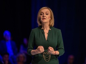 Liz Truss, UK foreign secretary, speaks during the Conservative Party leadership hustings in Eastbourne, UK, on ​​Friday, Aug. 5, 2022. The job of picking the ruling Conservative Party leader and British prime minister falls to about 175,000 grassroots Tory party members.