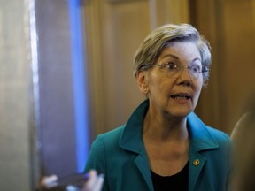 Senator Elizabeth Warren, a Democrat from Massachusetts, speaks to members of the media on Capitol Hill in Washington, D.C., US, On Saturday, Aug. 6, 2022. The Senate is in for a rare weekend session as Democrats look to pass their tax, climate, and drug-pricing bill through the budget reconciliation process.