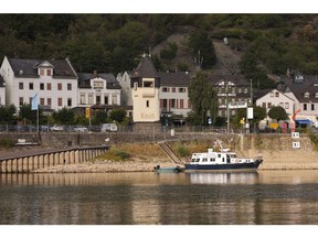 Exposed banks in Kaub, Germany, on Friday, Aug. 12, 2022. The Rhine River fell to a new low on Friday, further restricting the supply of vital commodities to parts of inland Europe as the continent battles with its worst energy crisis in decades.