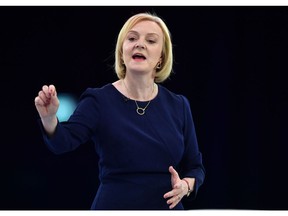 Liz Truss, UK foreign secretary, speaks during a Conservative Party leadership hustings in Manchester, UK, on ​​Friday, Aug. 19, 2022. The job of picking the ruling Conservative Party leader and British prime minister falls to about 175,000 grassroots Tory party members.