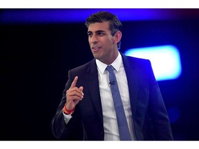 Rishi Sunak, former UK chancellor of the exchequer, speaks during a Conservative Party leadership hustings in Manchester, UK, on Friday, Aug. 19, 2022. The job of picking the ruling Conservative Party leader and British prime minister falls to about 175,000 grassroots Tory party members.
