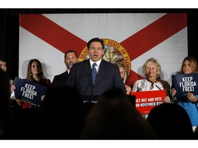 Ron DeSantis speaks during a rally in Hialeah, Florida, on Aug. 23 Photographer: Eva Marie Uzcategui/Bloomberg