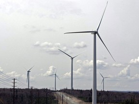 Wind turbines generate power on Dalhousie Mountain, N.S. on Friday, April 23, 2010.