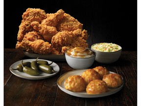 Feed the Family Feast includes a 10-piece leg and thigh assortment, two large sides, five Honey-Butter Biscuits™, and five Jalapeño peppers.