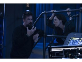 (L-r) Director ADAM WINGARD and REBECCA HALL on the set of Warner Bros. Pictures' and Legendary Pictures' action adventure "GODZILLA VS. KONG," a Warner Bros. Pictures and Legendary Pictures release. Photo by Vince Valitutti