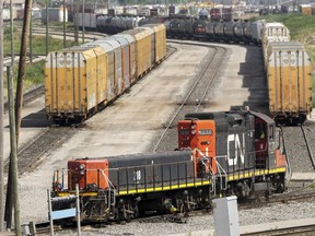 Keyera Corp. and Canadian National Railway Co. have signed a deal to evaluate building a rail terminal in Alberta to ship energy products. CN rail trains are shown at the CN MacMillan Yard in Vaughan, Ont., on Monday, June 20, 2022.