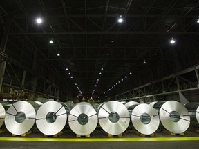 Rolls of coiled coated steel are shown at Stelco before a visit by Global Affairs Minister Chrystia Freeland, in Hamilton on Friday, June 29, 2018.