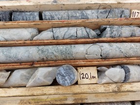 Figure 1: Representative photo of molybdenum mineralization identified near the end of drill hole NL-22-74