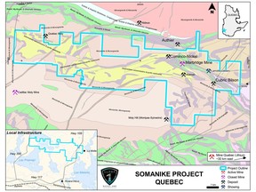 Location of the Somanike Project near the city of Val-d'Or, Quebec.