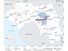 Regional Locality of the Kiniero Gold Project and Regional Infrastructure of Guinea