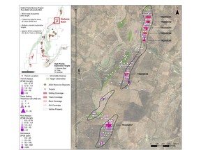 Figure 1: Plan map of Galante East, highlighting 2022 trenches along the main mineralized trends.