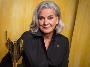 Lisa LaFlamme poses with her Canadian Screen Award for Best News Anchor, National in Toronto Wednesday, Aug. 17, 2022. Marketing experts say brands that have advertised themselves with a nod to CTV National News host Lisa LaFlamme's recent dismissal should beware of blowback.