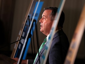 Alberta Premier Jason Kenney speaks during a press conference in Calgary about a new campaign to attract workers to the province on Monday.