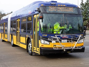 An electric bus made by New Flyer, which is owned by NFI Group Inc.