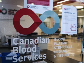 A Canadian Blood Services clinic at a shopping mall in Calgary, Alta.
