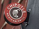 The Chipotle logo on one of their restaurants in Manhattan, New York.