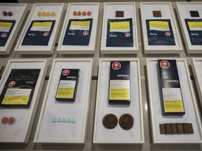 A variety of cannabis edibles are displayed at the Ontario Cannabis Store in Toronto.