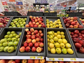 The price of apples at the Northmart grocery store in Iqaluit, Nunavut, on July 28, 2022.